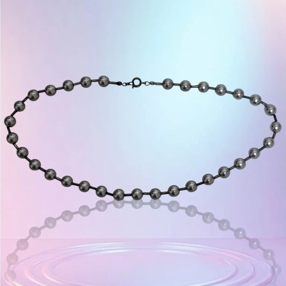 Beaded Necklace with Ring Clasp Closure Silver Women